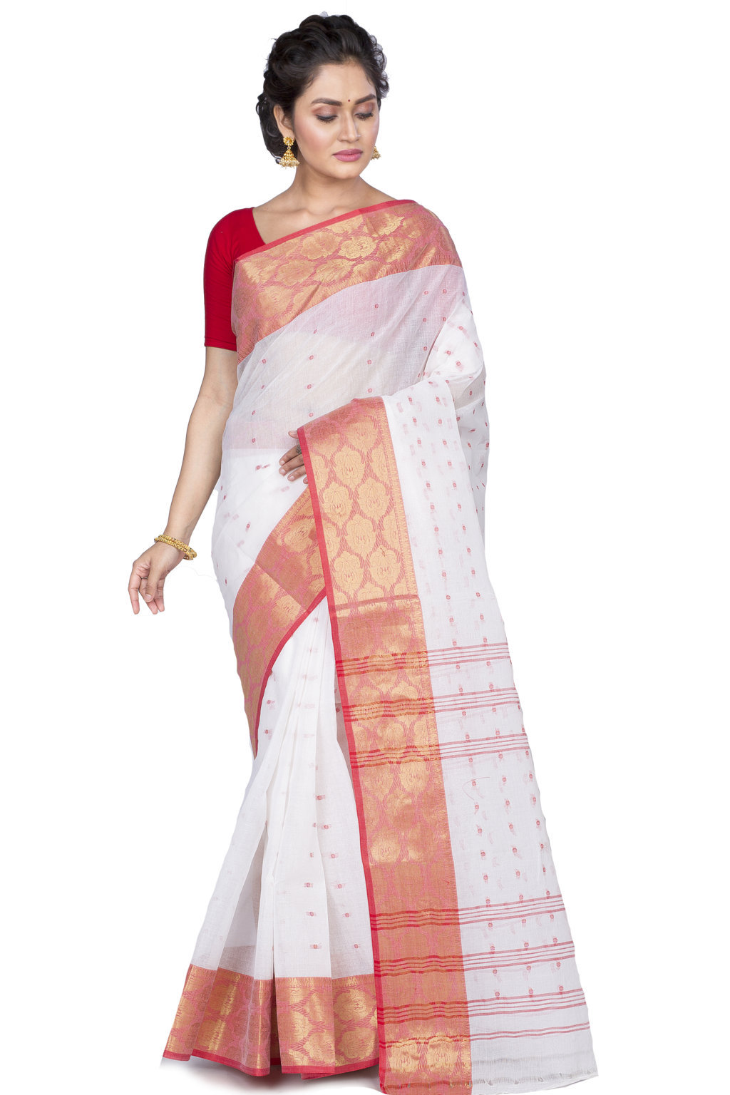 White Pure Cotton Asmani Tant Saree (181)